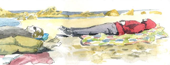 croquis de gens qui font la sieste sur la plage